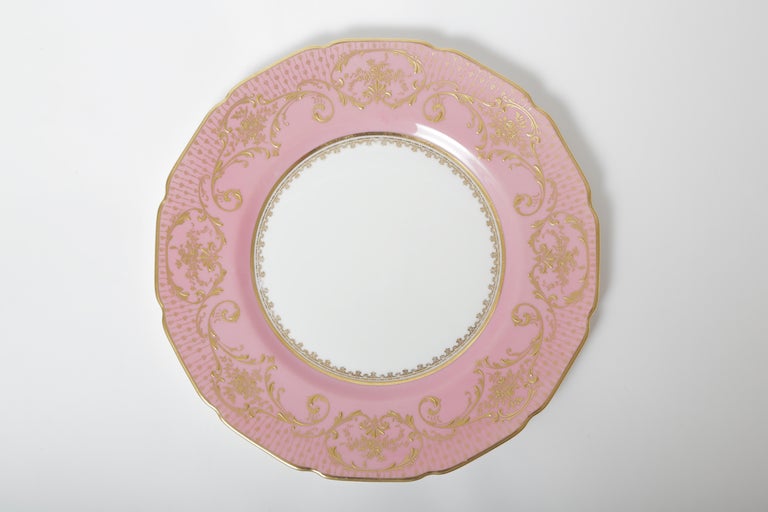 14 Pink Dinner Plates with Elaborate Raised Gilding, Antique English at 1stDibs pink plates