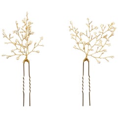 14 / Quatorze Baby's Breath Goldtone Freshwater Pearl Hair Pins rt. $200