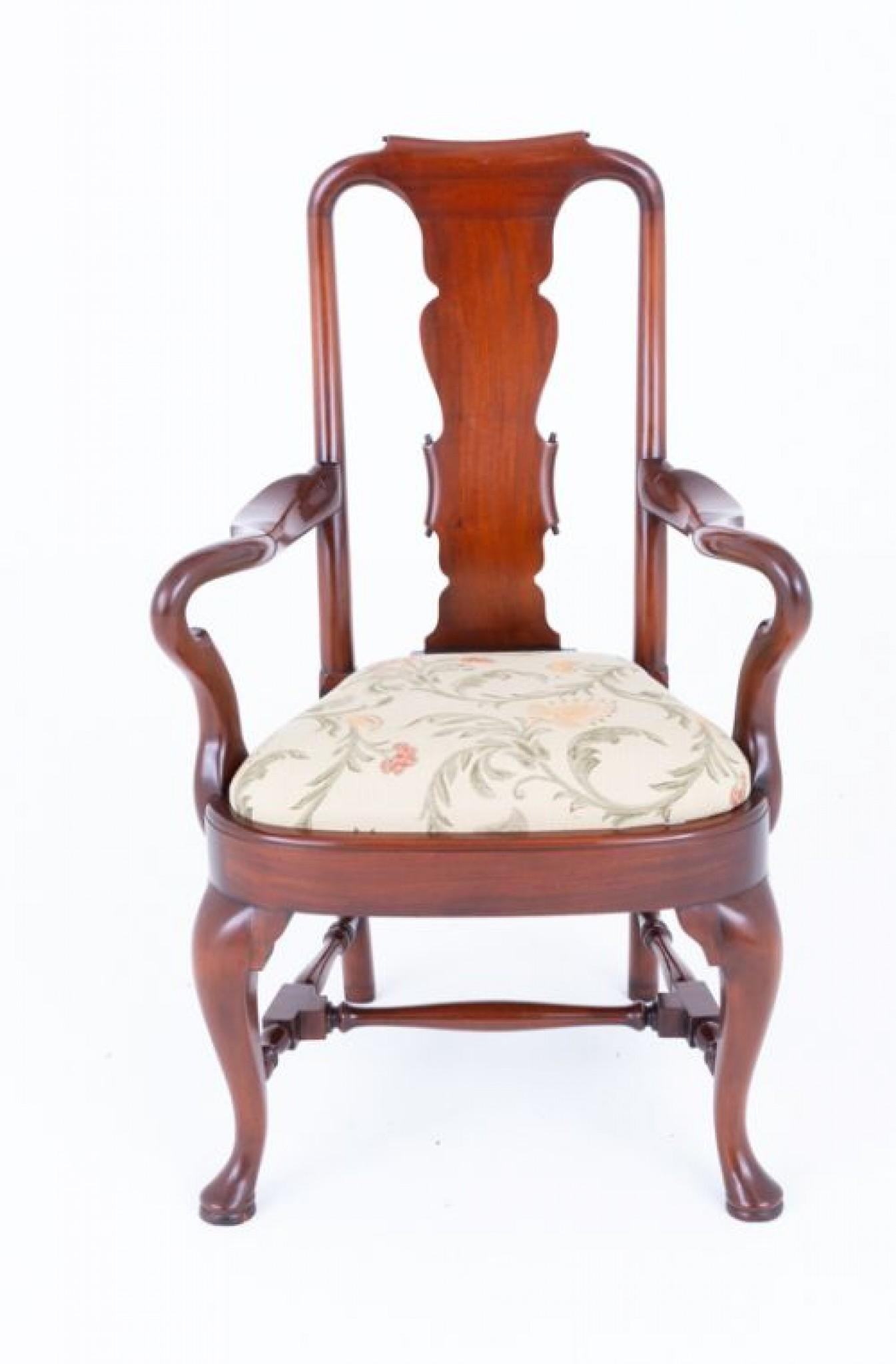 14 Queen Anne Dining Chairs Mahogany Set For Sale 5