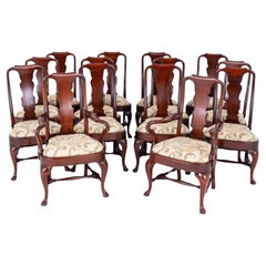 14 chaises de salle à manger Queen Anne en acajou