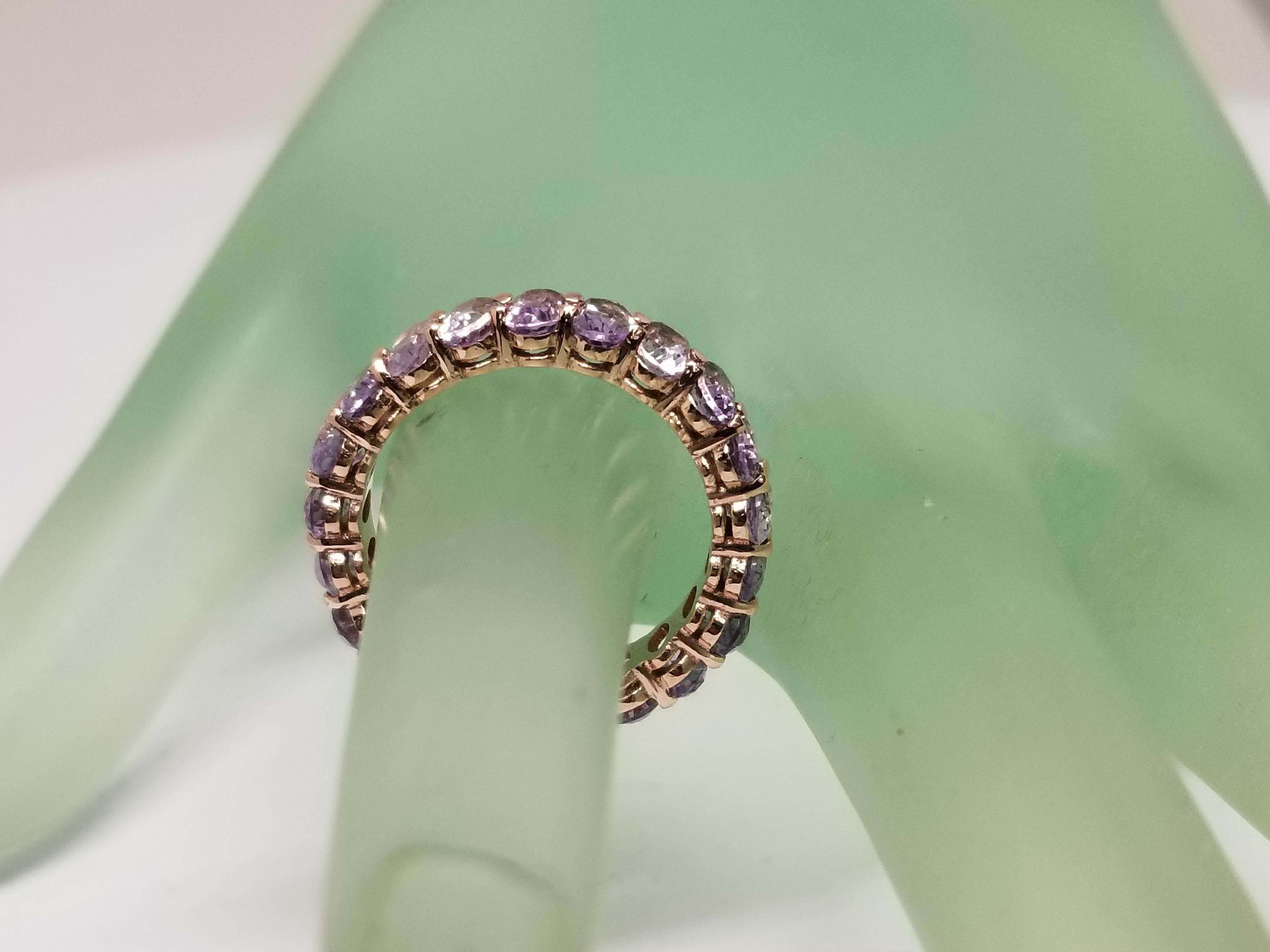 Modern 14 Rose Gold Amethyst Oval Cut Eternity Ring For Sale