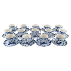 14 Royal Copenhagen Blue Fluted Full Lace Coffee Cups with Saucers # 1/1035