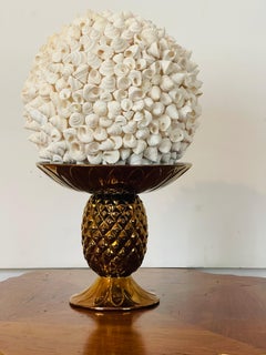 Sea Shell Encrusted Globe on Brunswick Gold Ceramic Pineapple Tazza