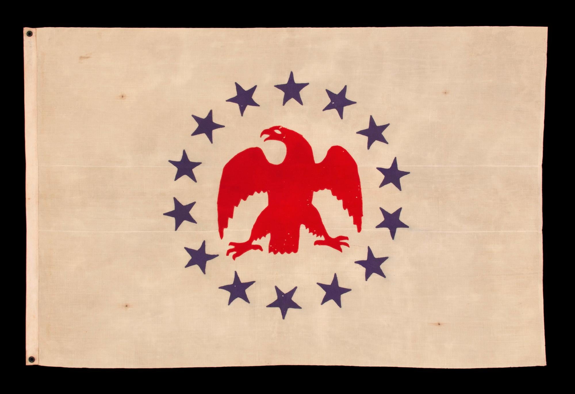 American 14 Star, Hand-Sewn Flag with Appliqued Eagle, Made by Sarah McFadden, ca 1852-73 For Sale