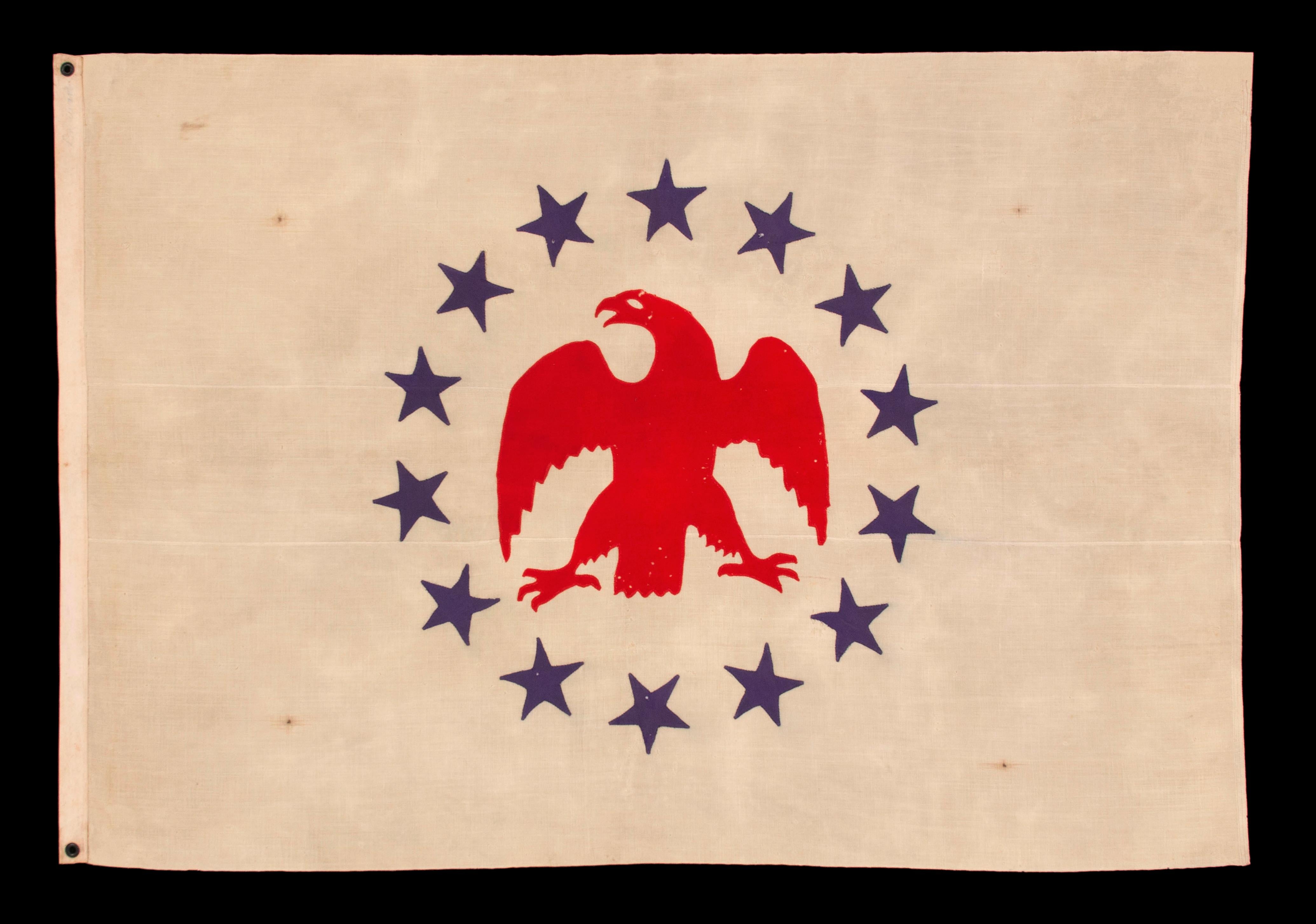 14 Star, Hand-Sewn Flag with Appliqued Eagle, Made by Sarah McFadden, ca 1852-73 In Good Condition For Sale In York County, PA