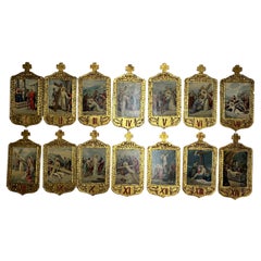 14 Estaciones del Vía Crucis, Oro, Giltwood, c 1940 Italia florentina