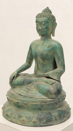 Bronze Buddha Sculpture Green Patina