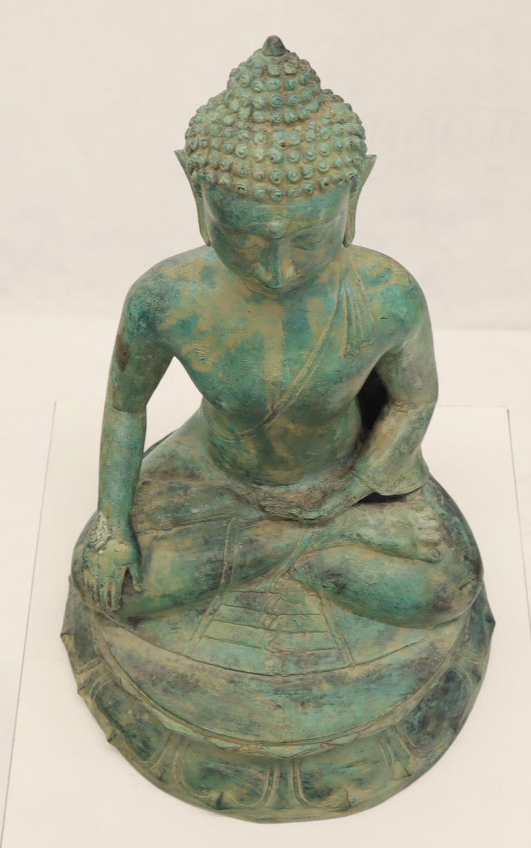 Bronze Buddha Sculpture Green Patina at 1stDibs