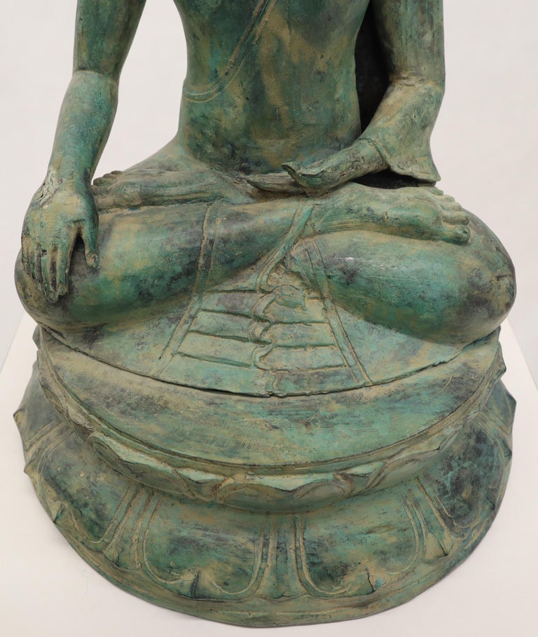 Bronze Buddha Sculpture Green Patina For Sale at 1stDibs