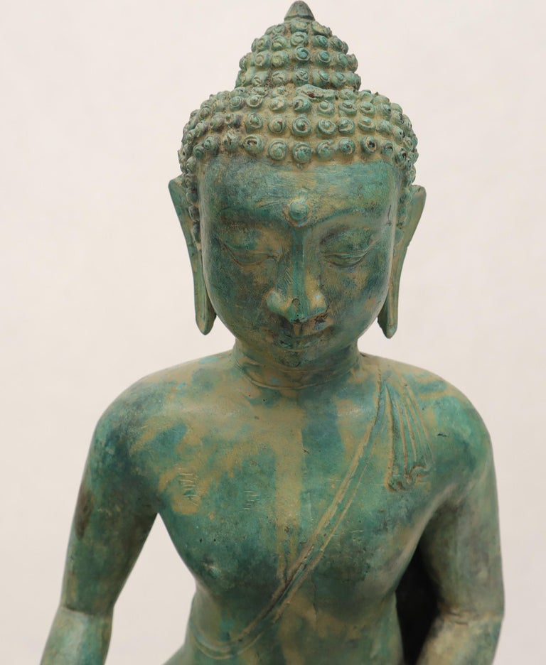 Bronze Buddha Sculpture Green Patina For Sale at 1stDibs