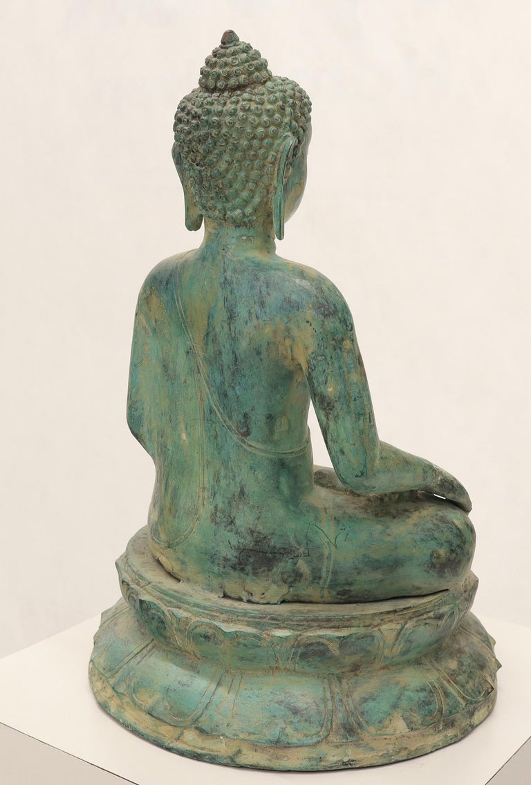 Bronze Buddha Sculpture Green Patina For Sale at 1stDibs