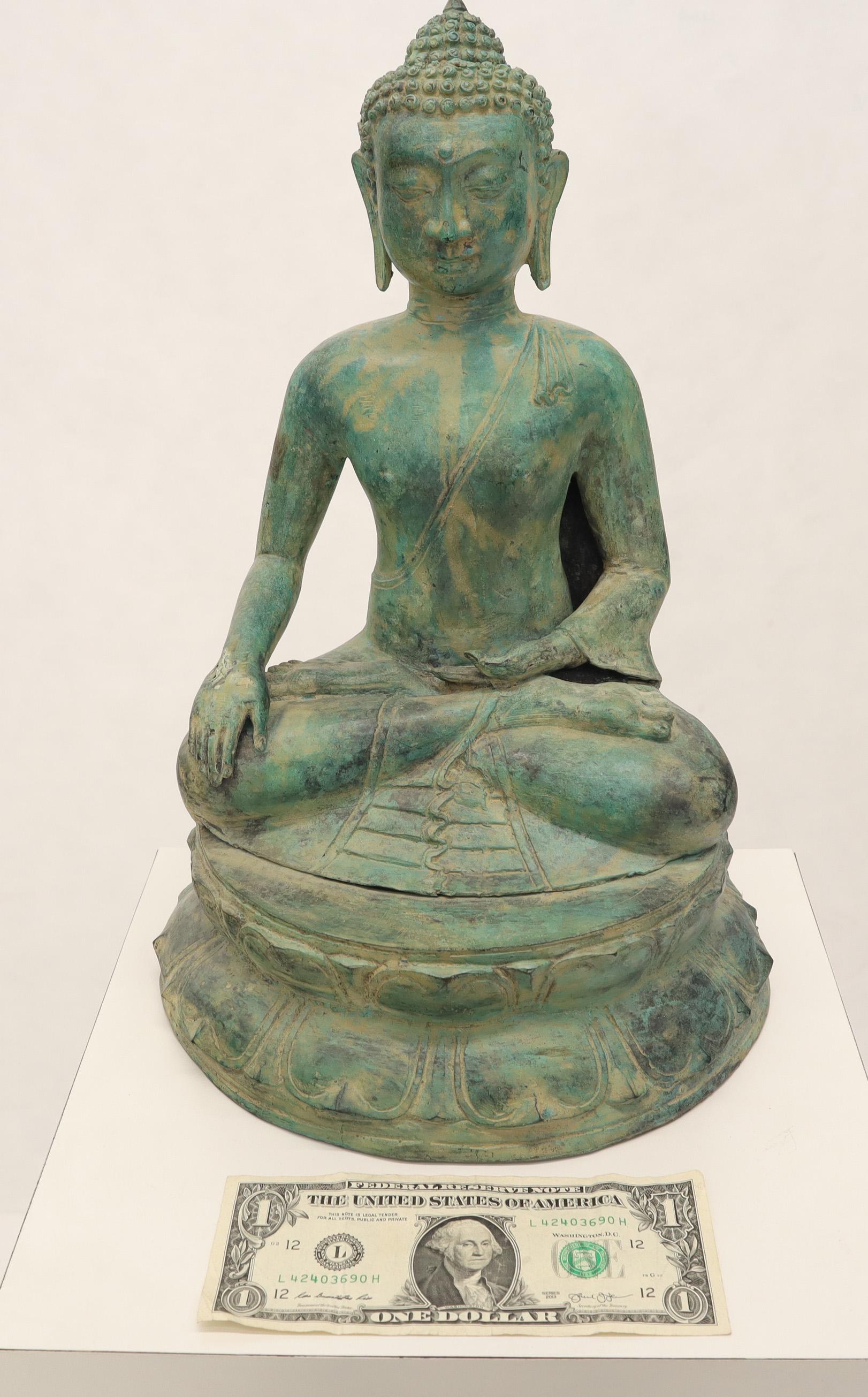 20th Century Bronze Buddha Sculpture Green Patina
