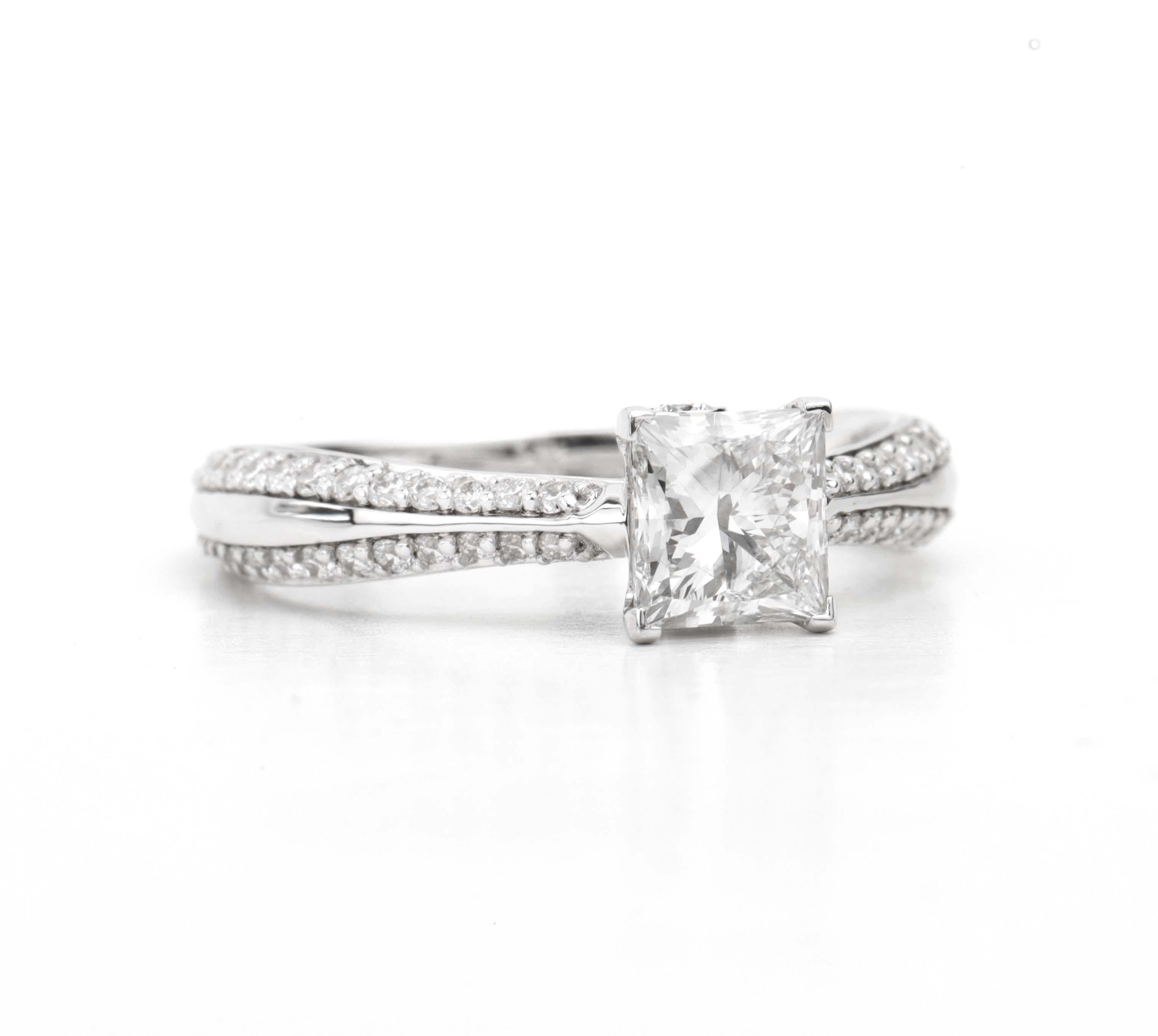 Princess Cut 0.5ct GIA Princess-Cut Diamond Cathedral Solitaire Ring in 18K White Gold For Sale