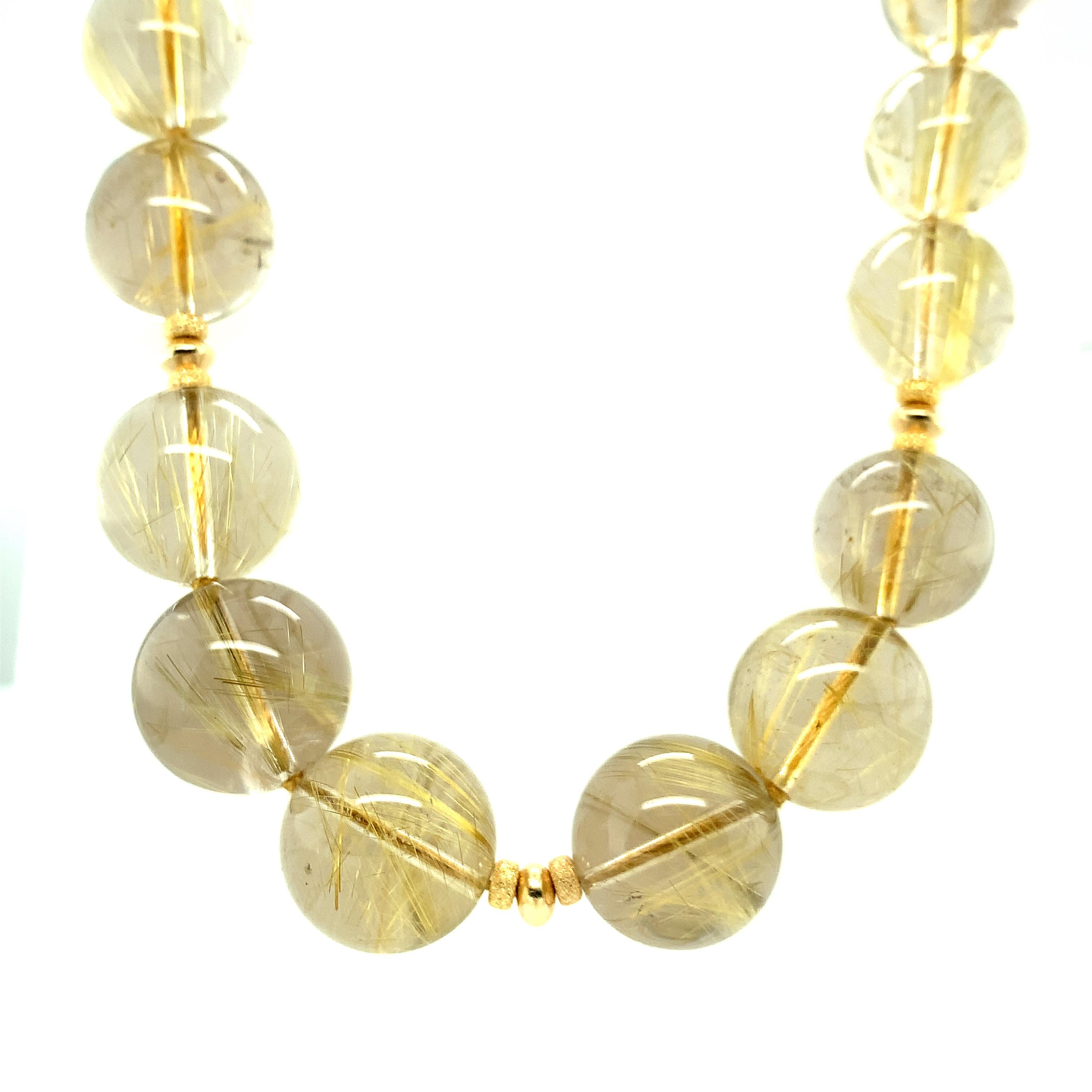 Round Rutilated Quartz and Yellow Gold Bead Strand