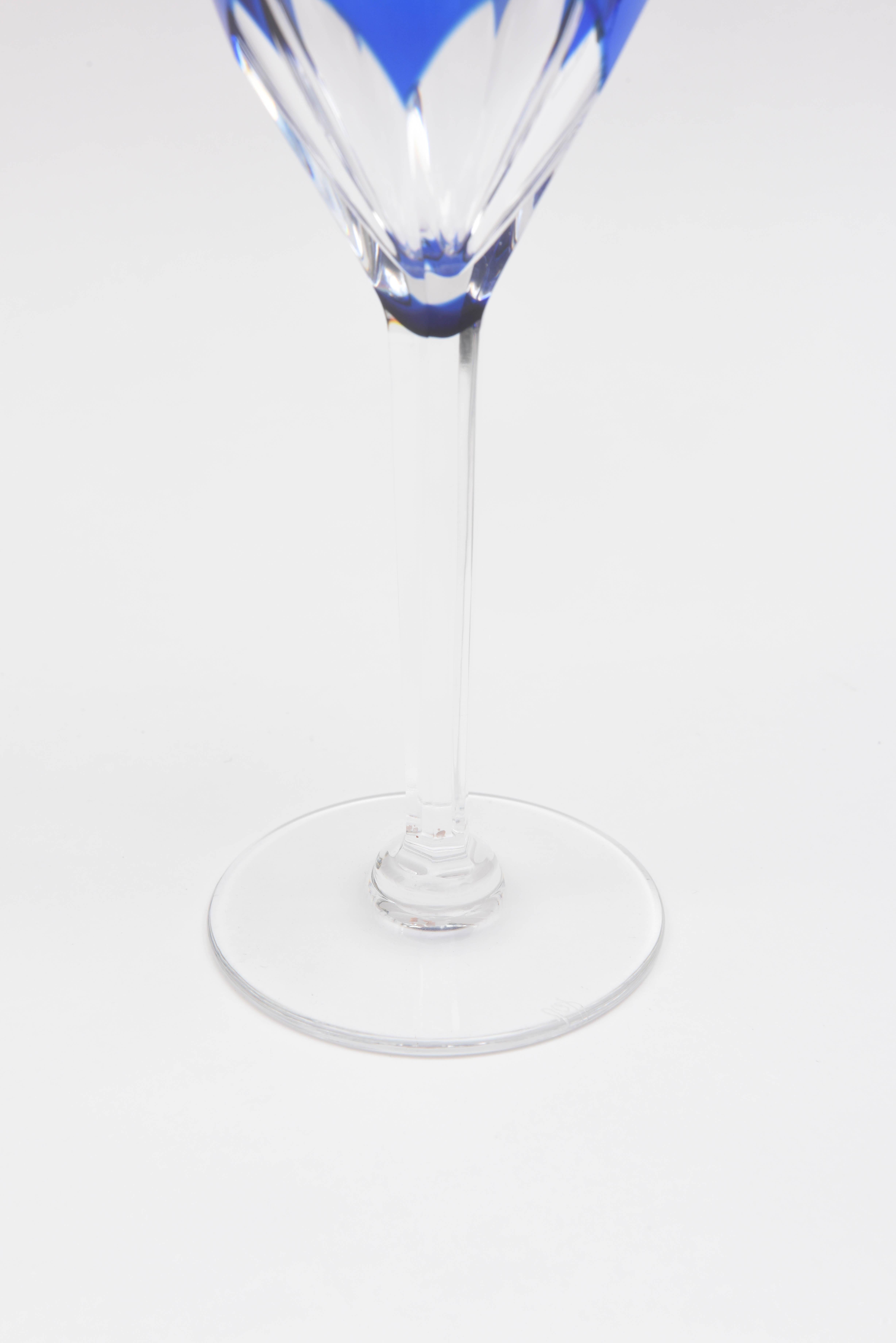 Belgian 14 Val Saint Lambert Jewel Tone Wine Glasses, Elegant