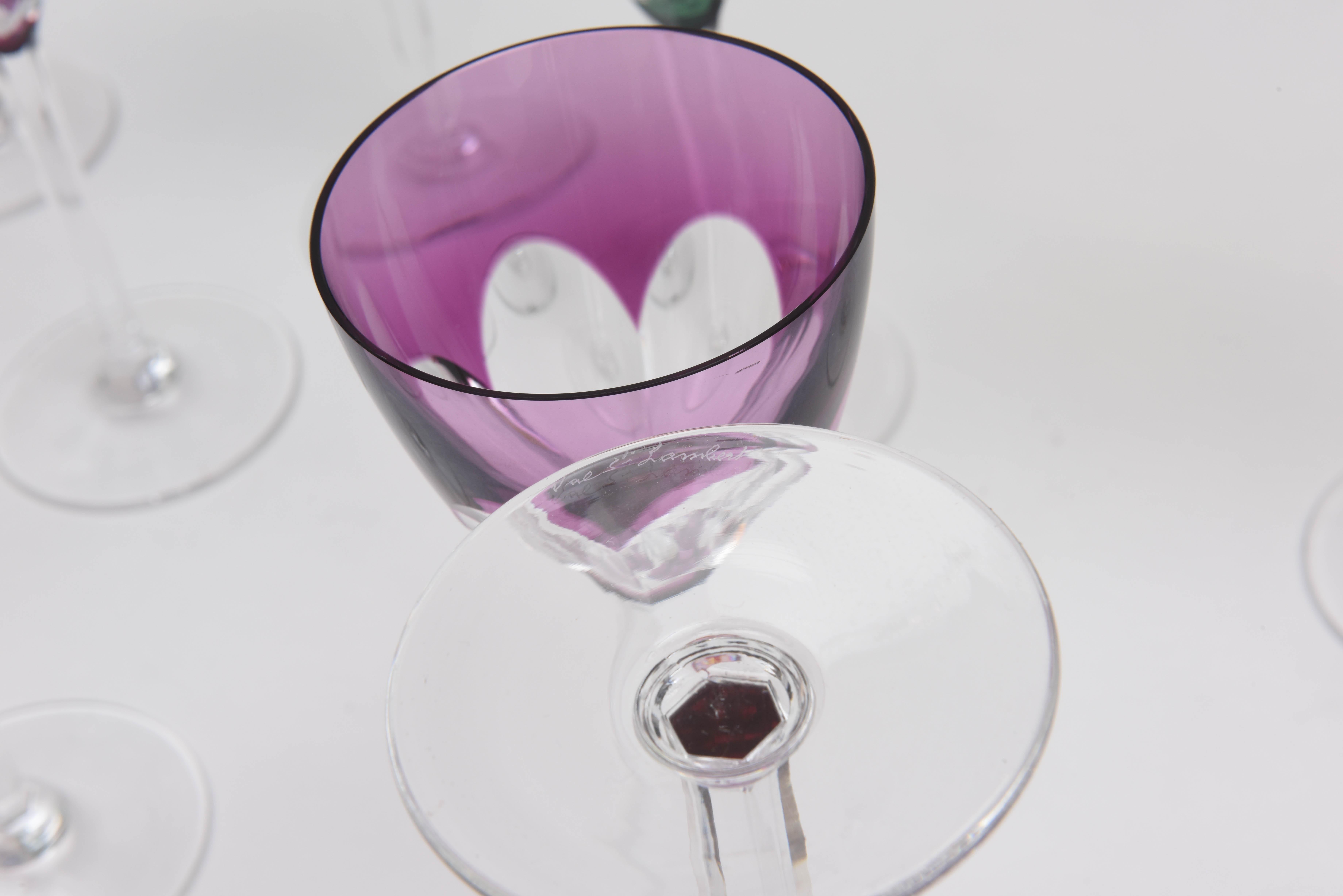 14 Val Saint Lambert Jewel Tone Wine Glasses, Elegant In Good Condition In West Palm Beach, FL