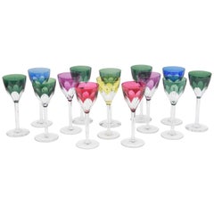 14 Val Saint Lambert Jewel Tone Wine Glasses, Elegant