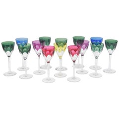 Vintage 14 Val Saint Lambert Jewel Tone Wine Glasses, Elegant