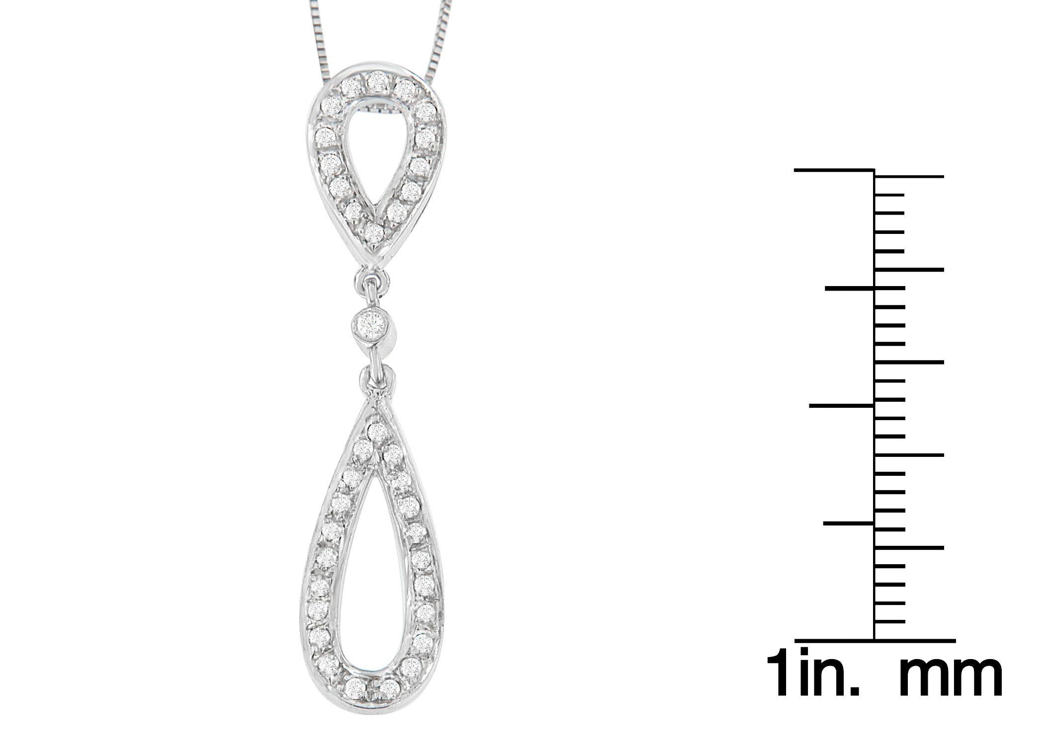 Women's 14 White Gold 1/4 Carat Round Cut Diamond Double Tear Drop Pendant Necklace For Sale