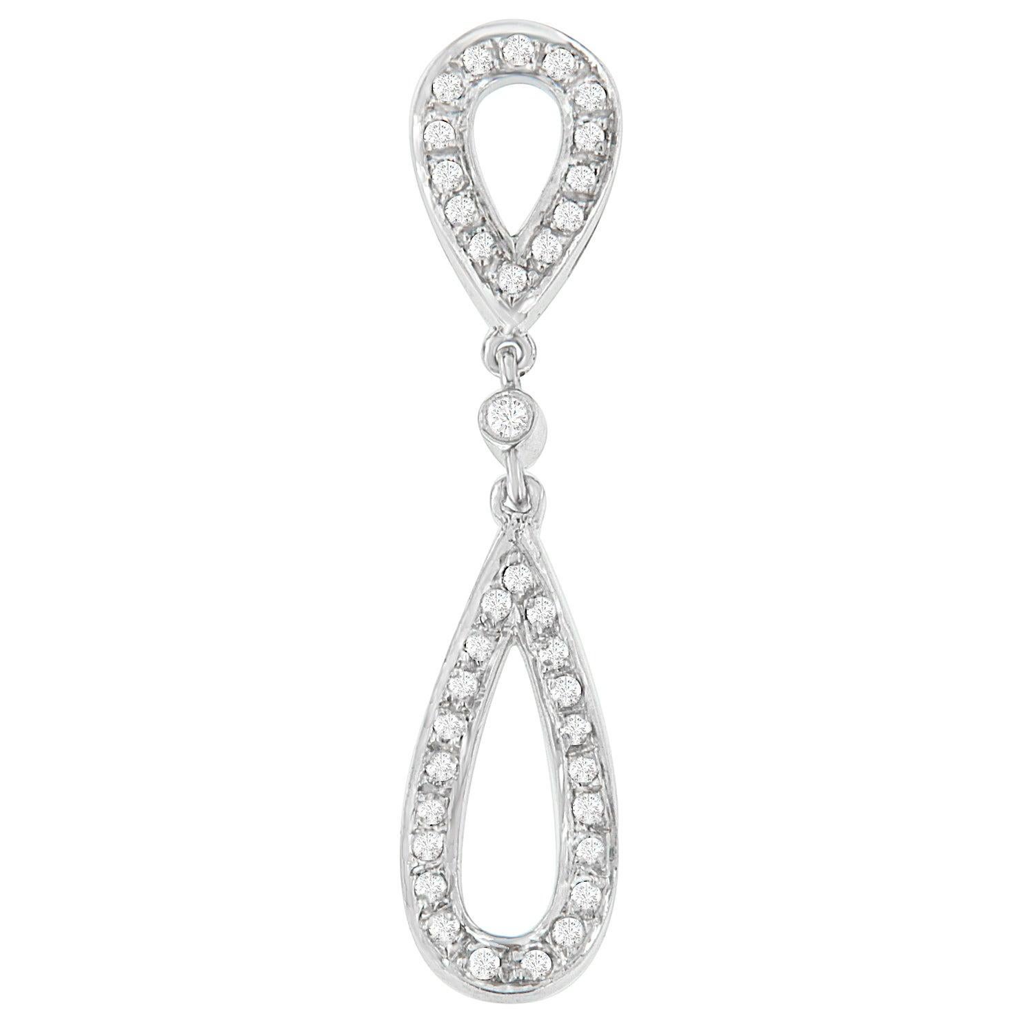 14 White Gold 1/4 Carat Round Cut Diamond Double Tear Drop Pendant Necklace