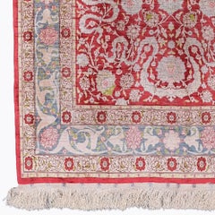 Antique 14 x 14 Quality Signed Hereke Silk Rug - Mid 20th Century