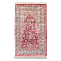 Antique 14 x 14 Quality Signed Hereke Silk Rug - Mid 20th Century