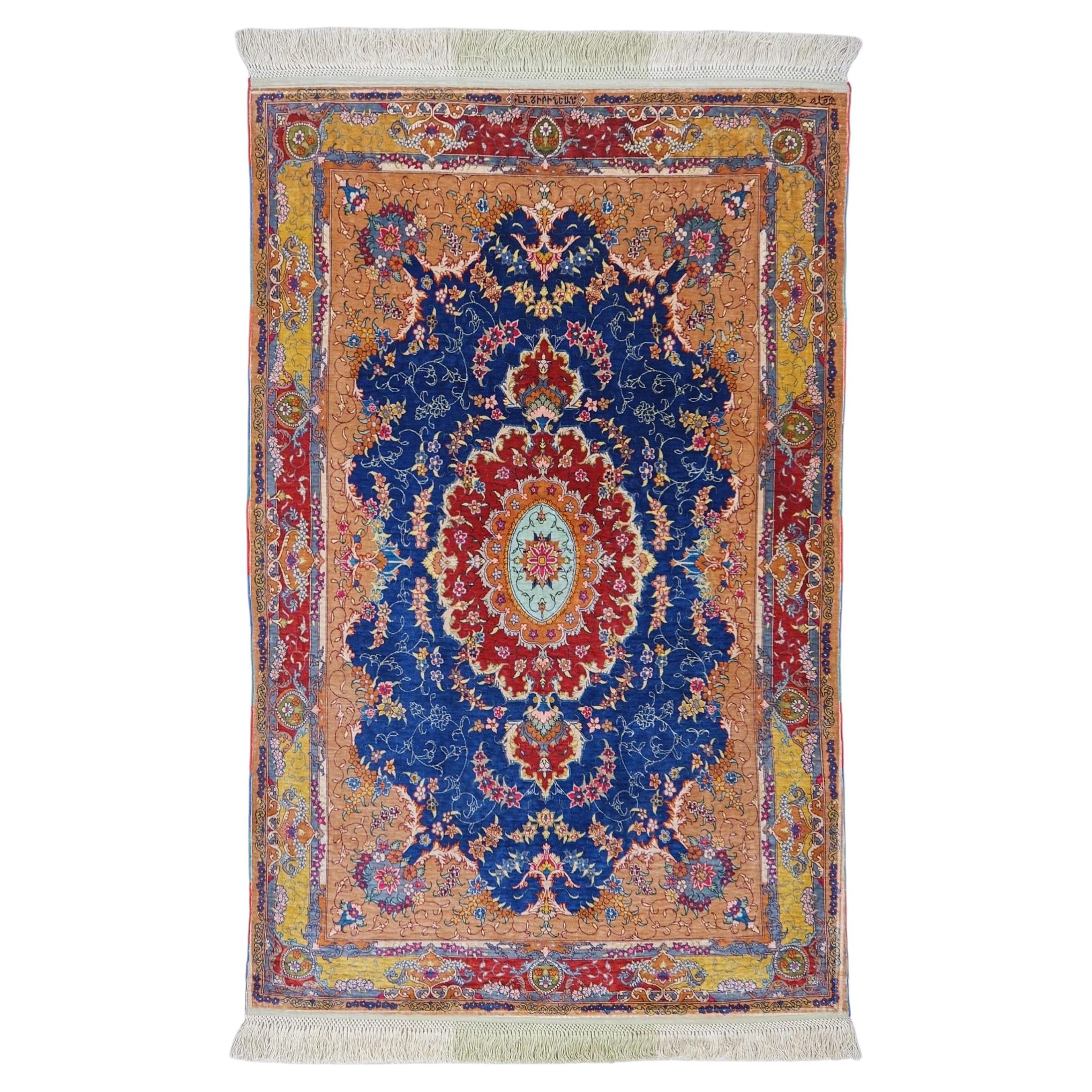 Antique 14 x 14 Quality Signed Hereke Sirinoglu Silk Rug - Mid 20th Century For Sale