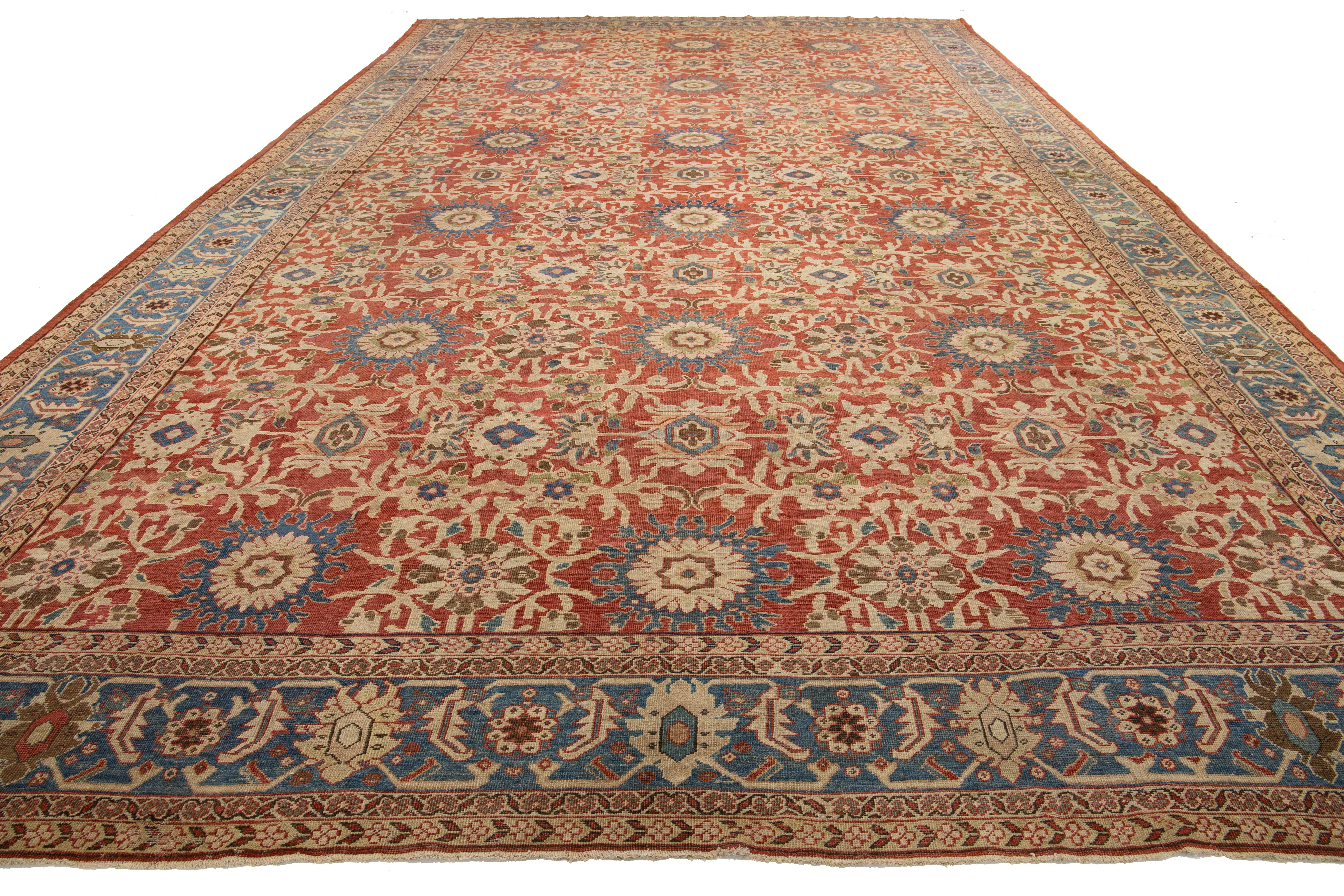 14 x 22 Antico tappeto persiano Sultanabad Rugs in lana rossa con un disegno a trifoglio in vendita 3