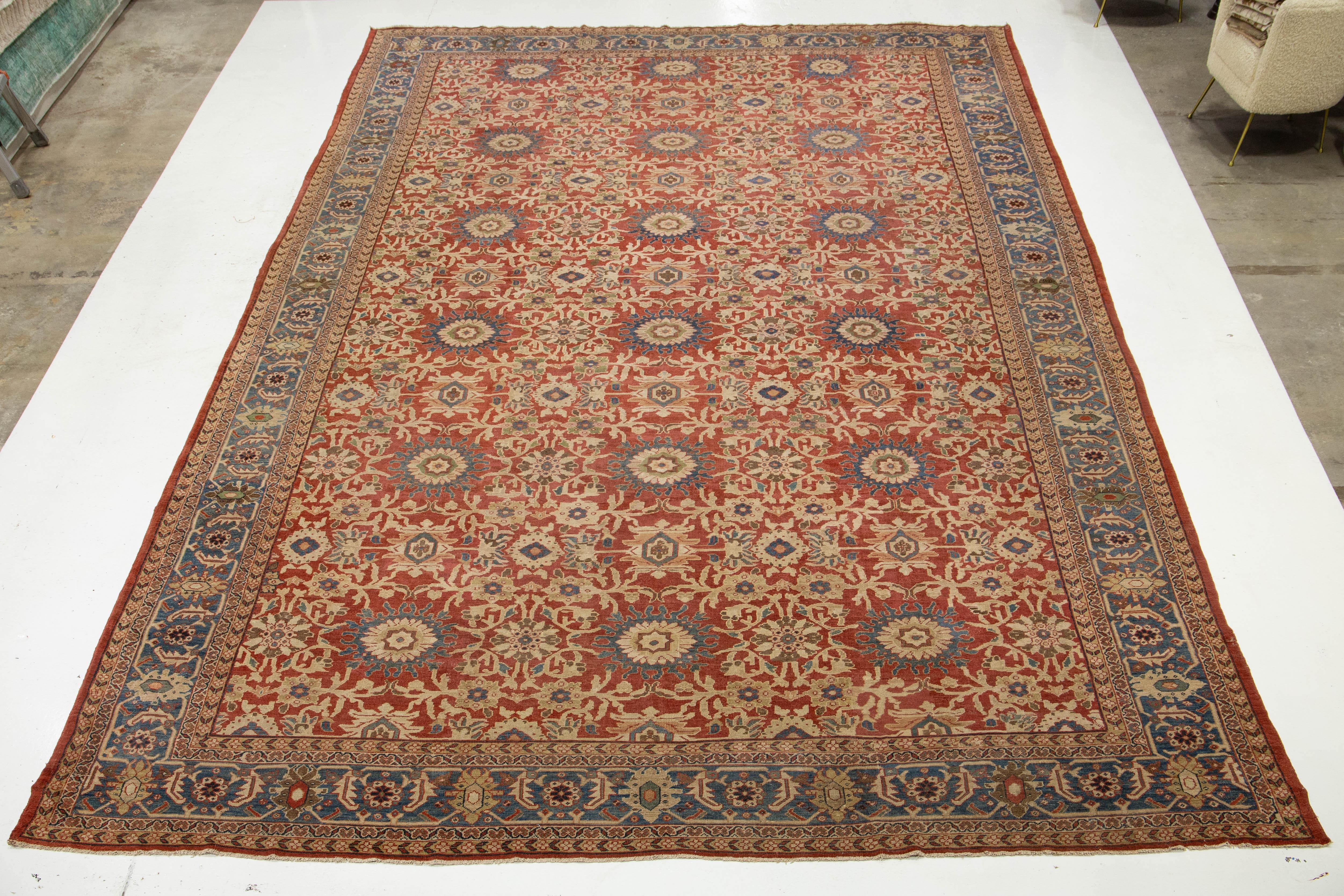 14 x 22 Antiker persischer Sultanabad-Teppich aus roter Wolle mit Allover-Design im Angebot 6