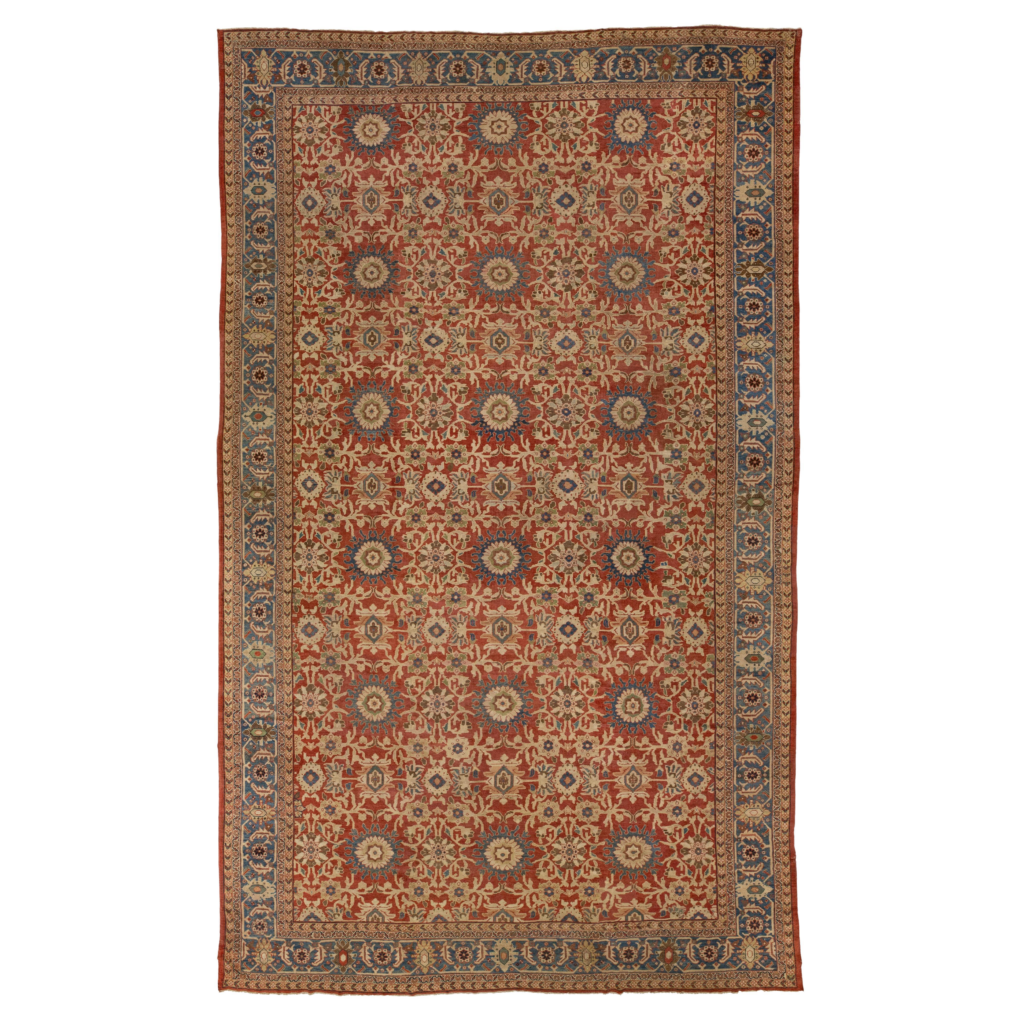 14 x 22 Antico tappeto persiano Sultanabad Rugs in lana rossa con un disegno a trifoglio in vendita
