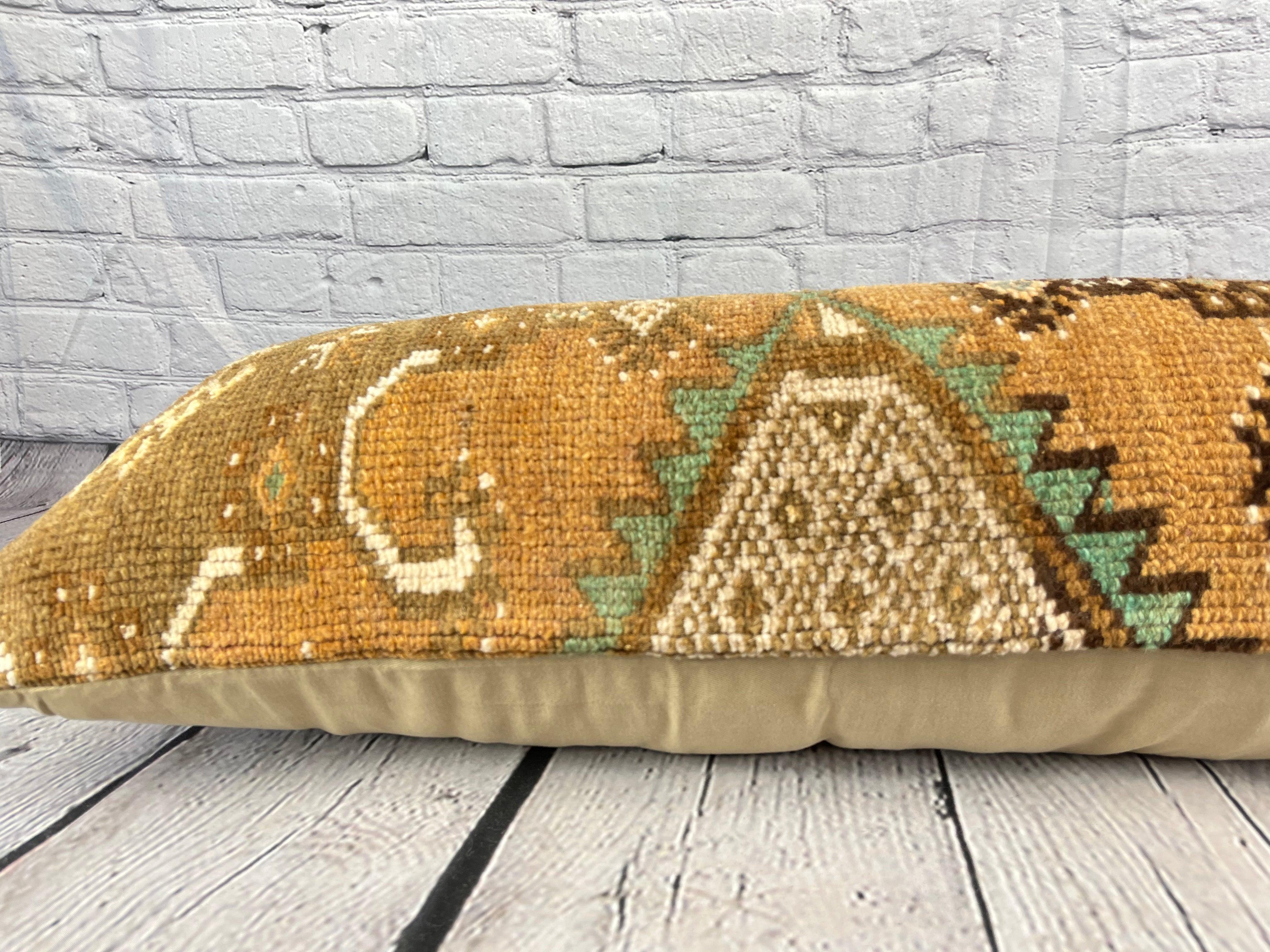 Noué à la main 14 x 35 Lumbar Kilim Rug Dream Oasis Turkish Pillow Cushion Cover #7831 en vente