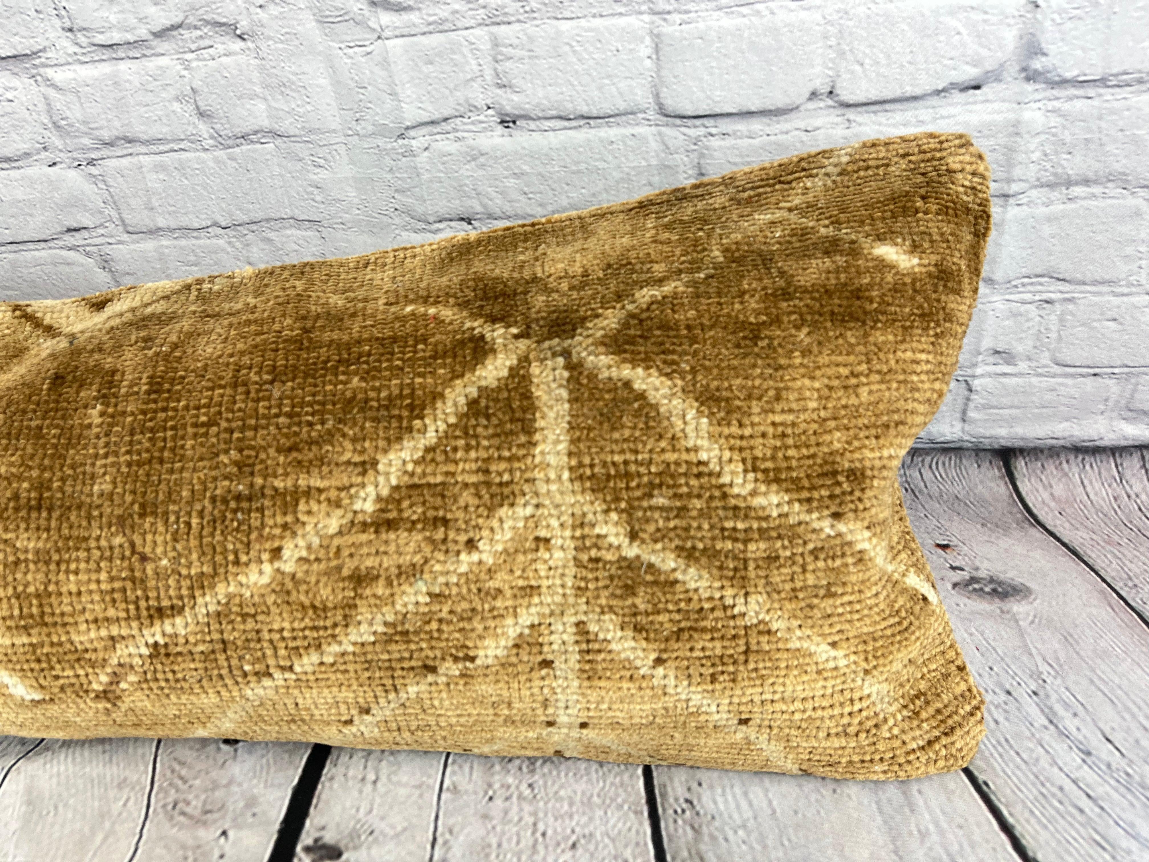 Hand-Knotted 14 x 35 Lumbar Rug Pillow Elegance Refuge Turkish Pillow Cushion Cover #7810 For Sale