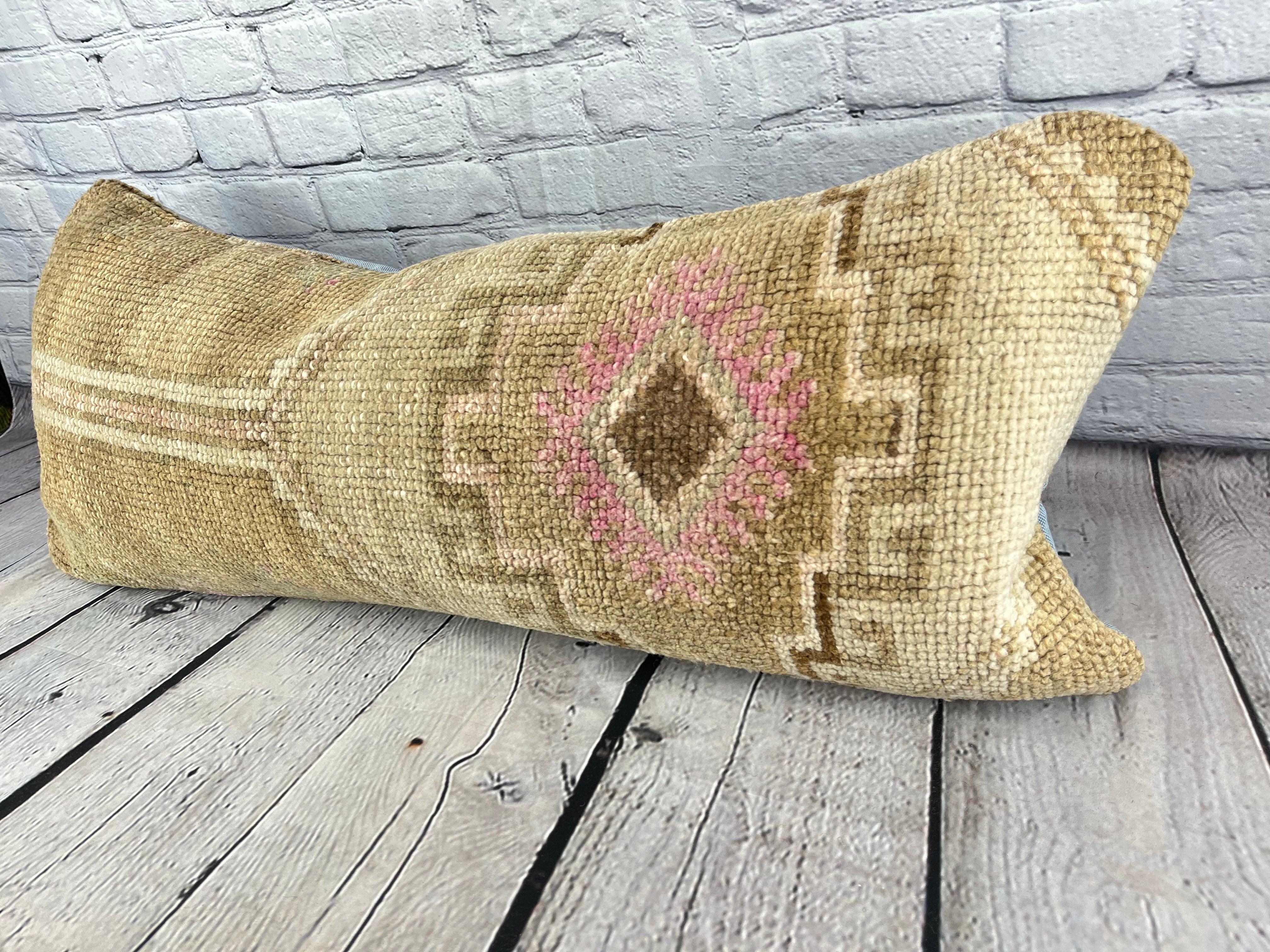 14 x 35 Lumbar Rug Pillow Luxe Bazaar Turkish Pillow Cushion Cover #7595 Enhance your home decor with our Lumbar Rug Pillow Turkish Rug Cushion. This exquisite pillow cover, meticulously handwoven, brings a touch of elegance and cultural heritage to