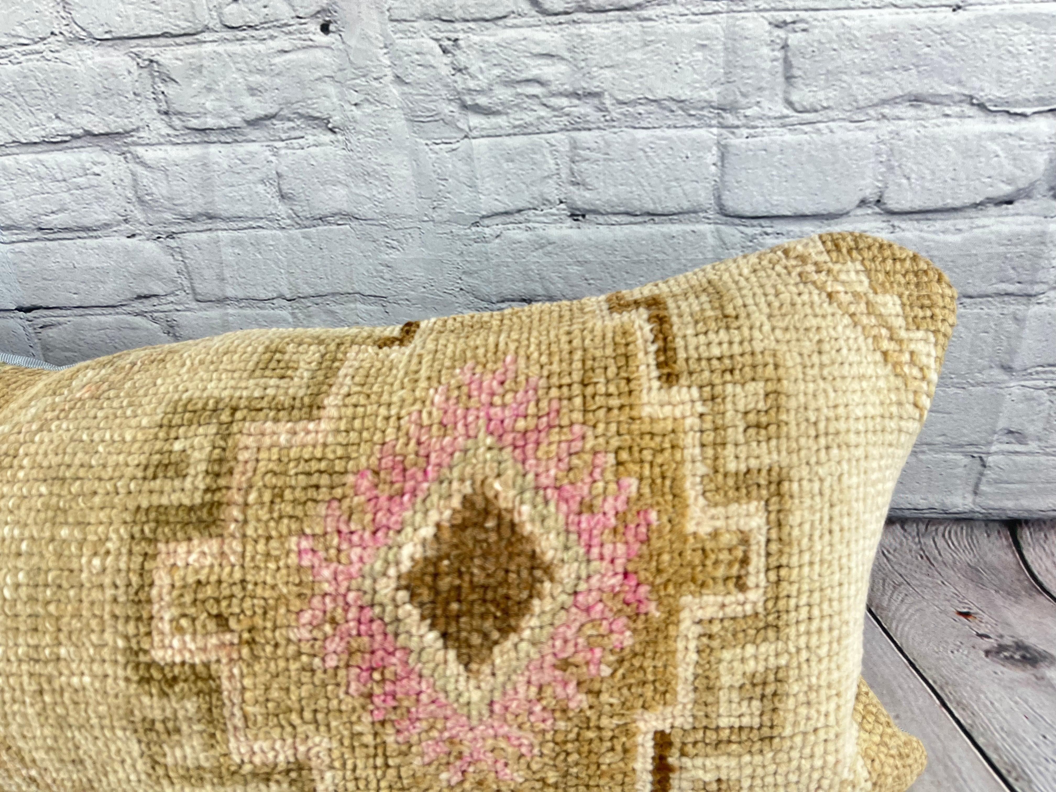 Hand-Knotted 14 x 35 Lumbar Rug Pillow Luxe Bazaar Turkish Pillow Cushion Cover #7595 For Sale