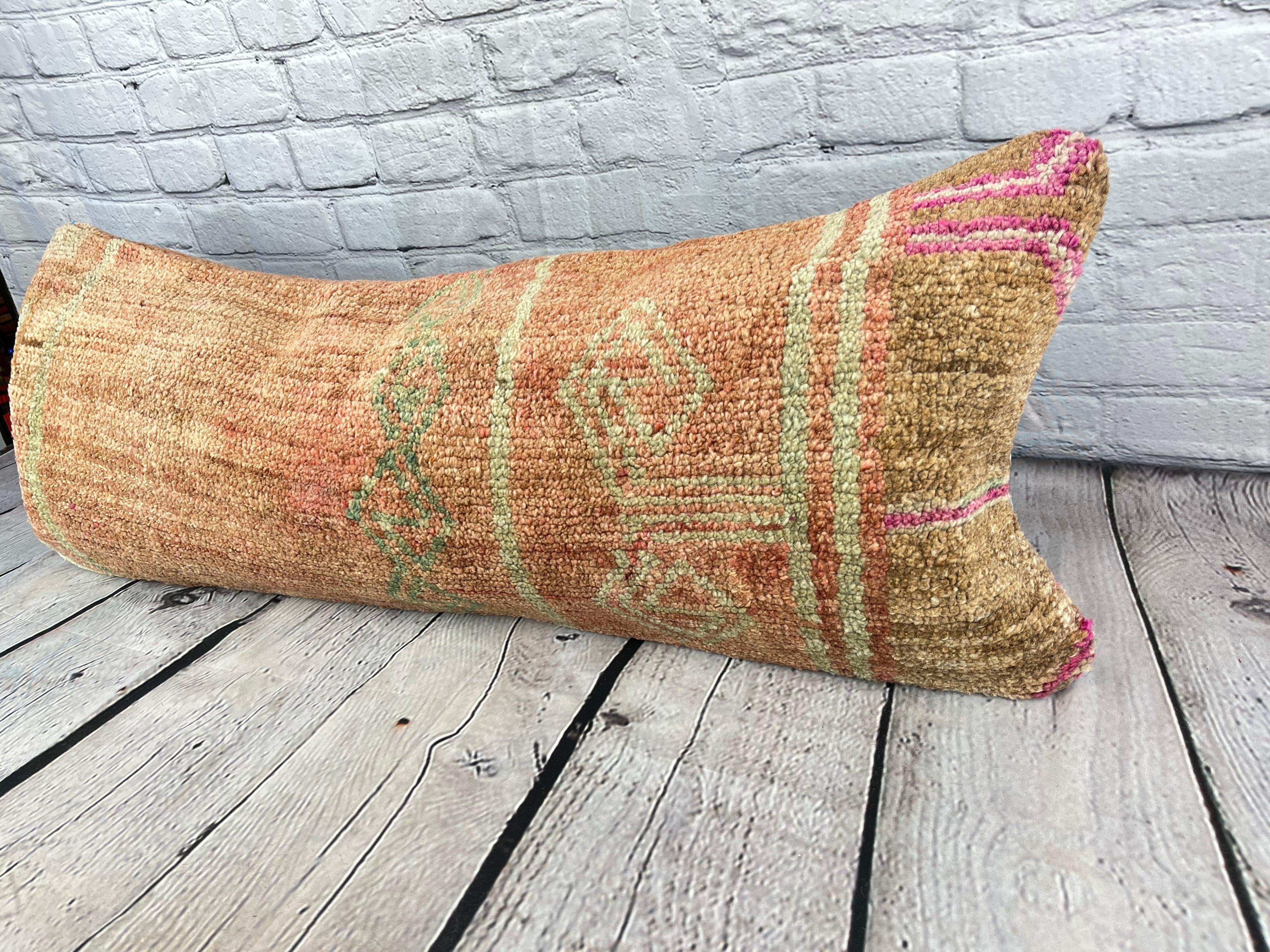 14 x 35 Lumbar Rug Pillow Turkish Radiance Turkish Pillow Cushion Cover #7567 Enhance your home decor with our Lumbar Rug Pillow Turkish Rug Cushion. This exquisite pillow cover, meticulously handwoven, brings a touch of elegance and cultural