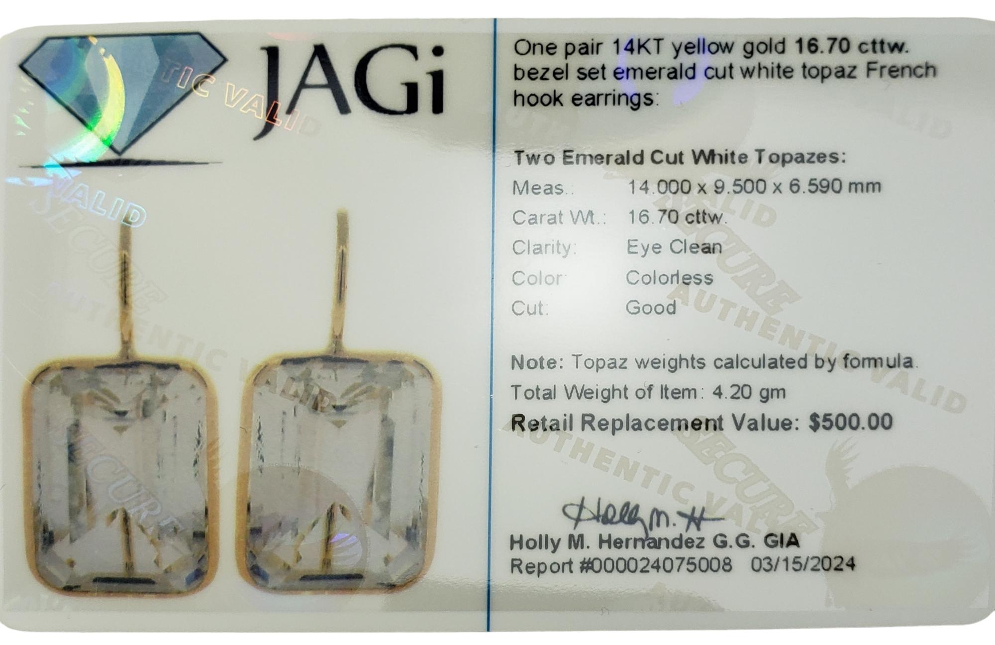 14 Yellow Gold and White Topaz Earrings  #17080 For Sale 3