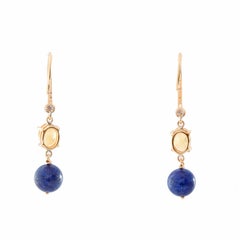 14 Yellow Gold Citrine and Blue Lapiz Diamond Dangle Earrings