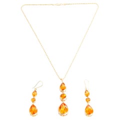14 Yellow Gold Citrine Necklace and Drop Earrings