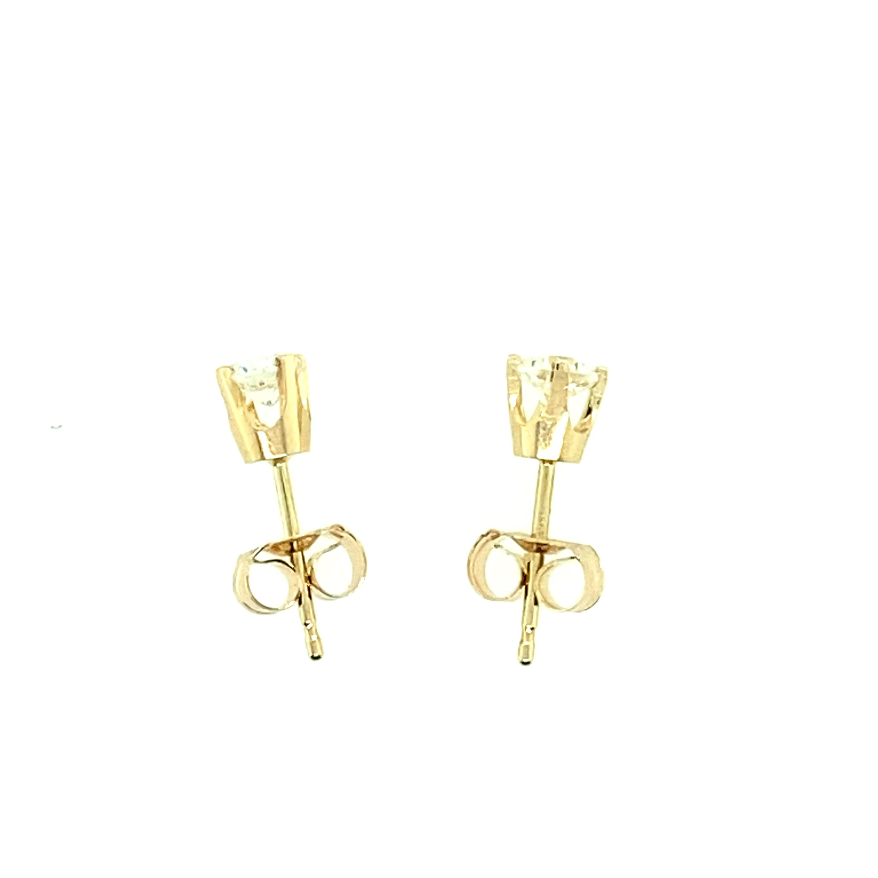 Contemporary 14 Yellow Gold Diamond Stud Earrings