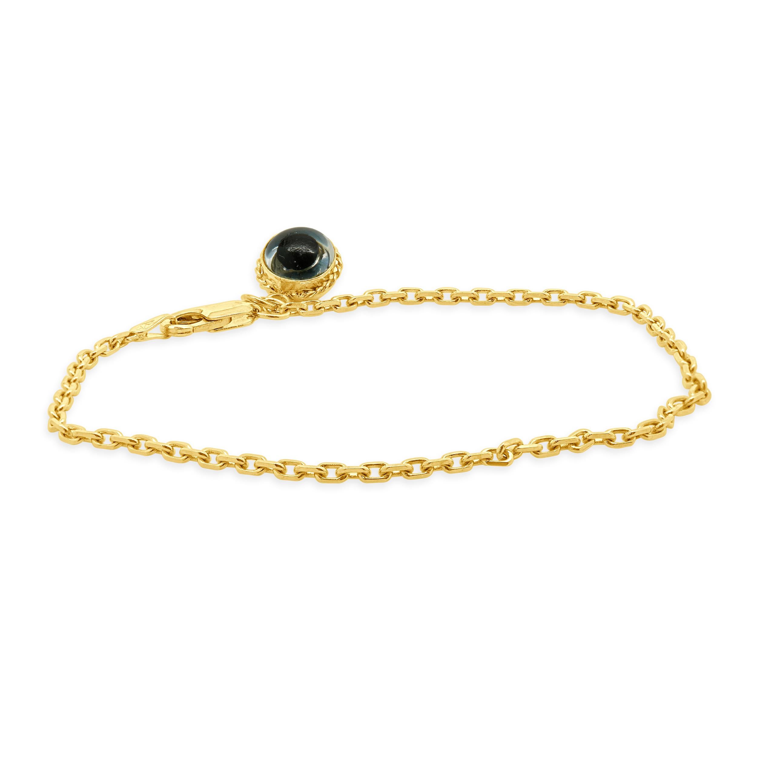 14 Yellow Gold Evil Eye Drop Bracelet In Excellent Condition For Sale In Scottsdale, AZ