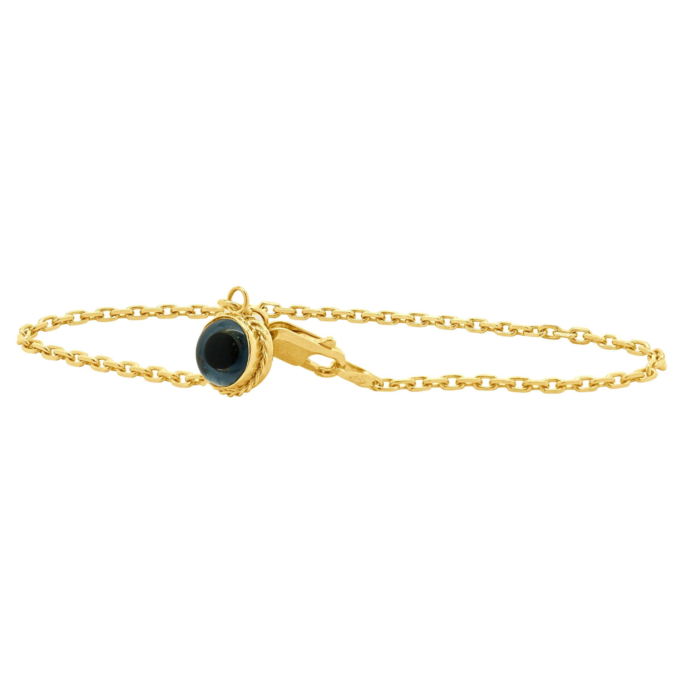 14 Yellow Gold Evil Eye Drop Bracelet For Sale