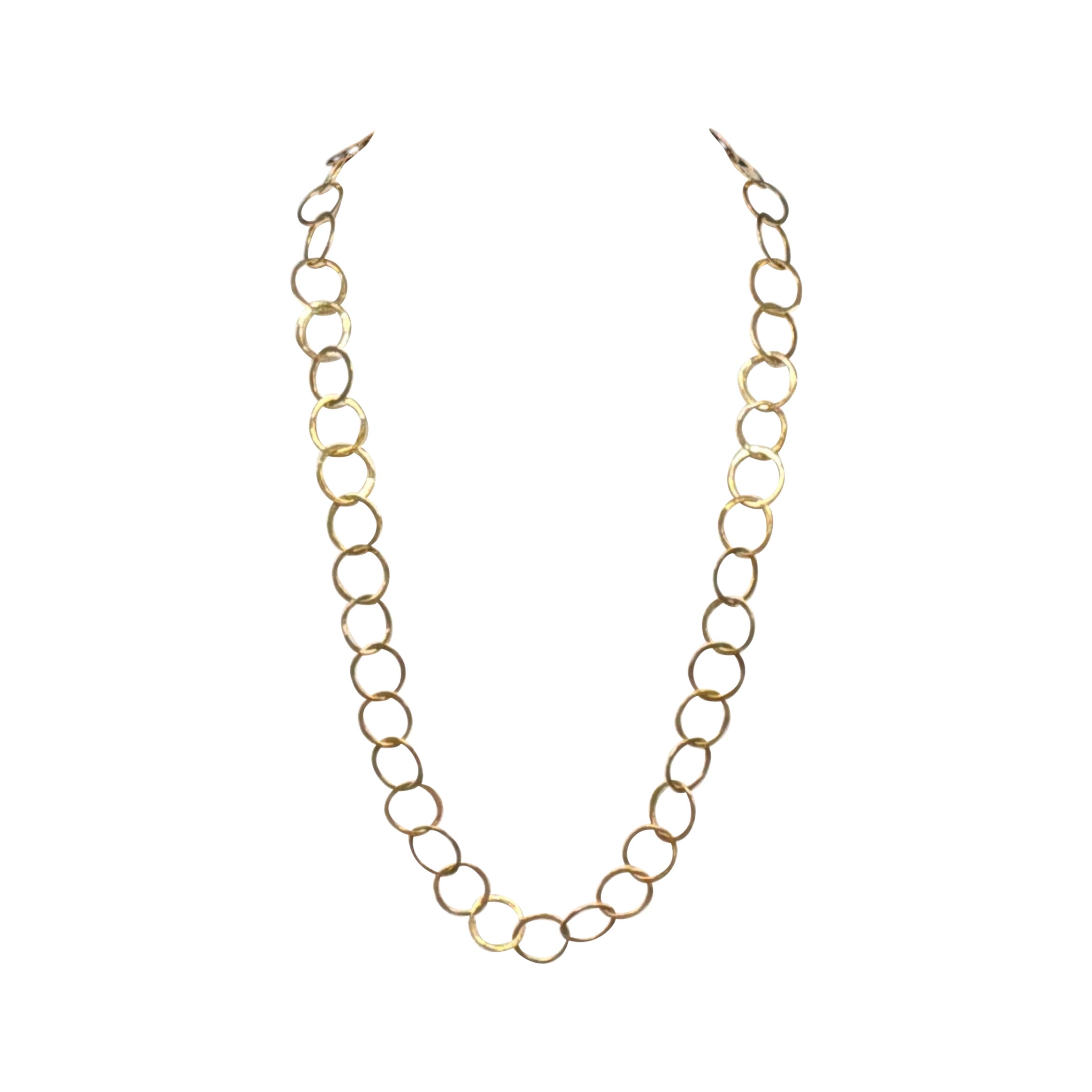 14 Yellow Gold Open Circle Link Necklace, 15" Drop