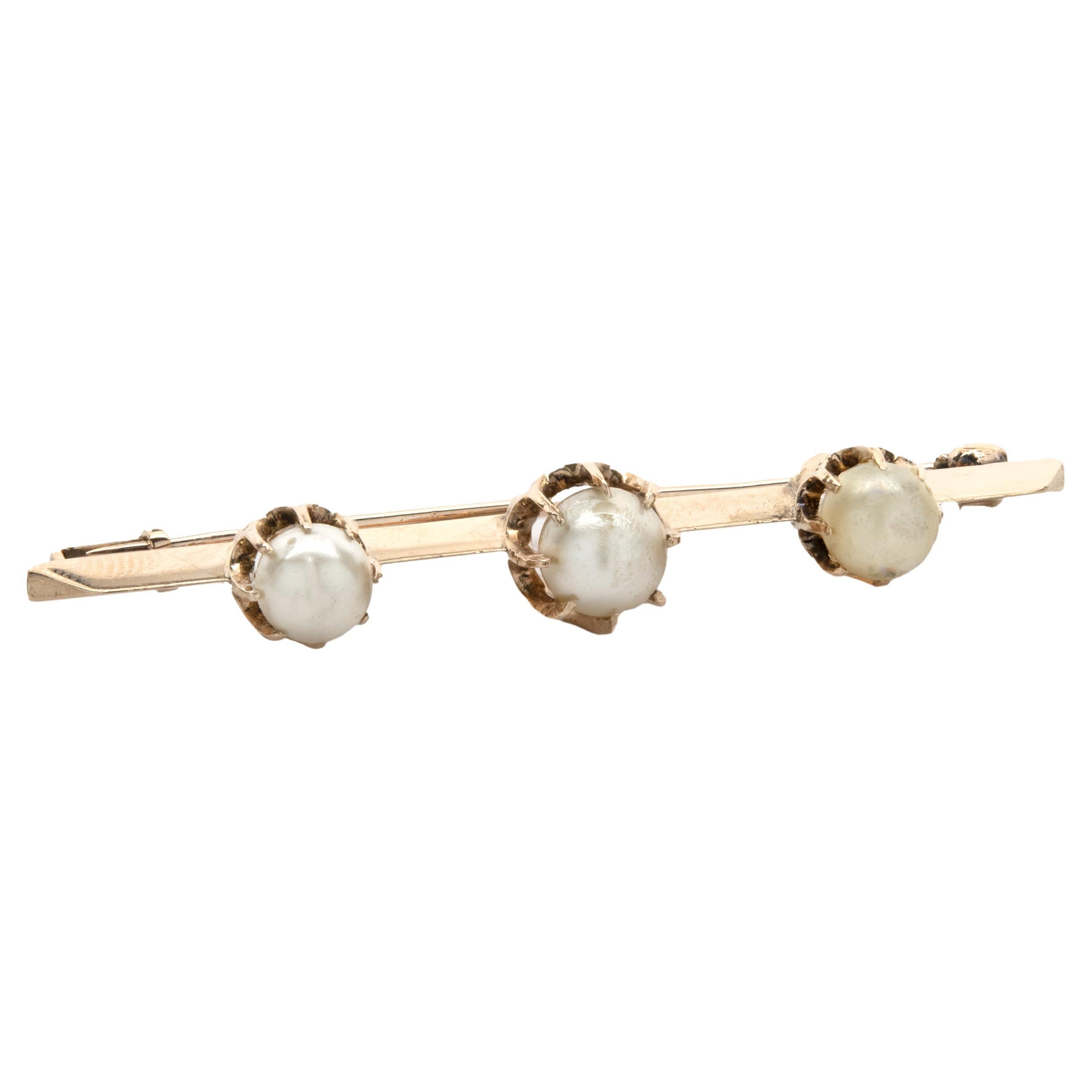 14K Yellow Gold Vintage Pearl Bar Pin