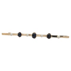 14K Yellow Gold Vintage Sapphire and Pearl Bar Pin