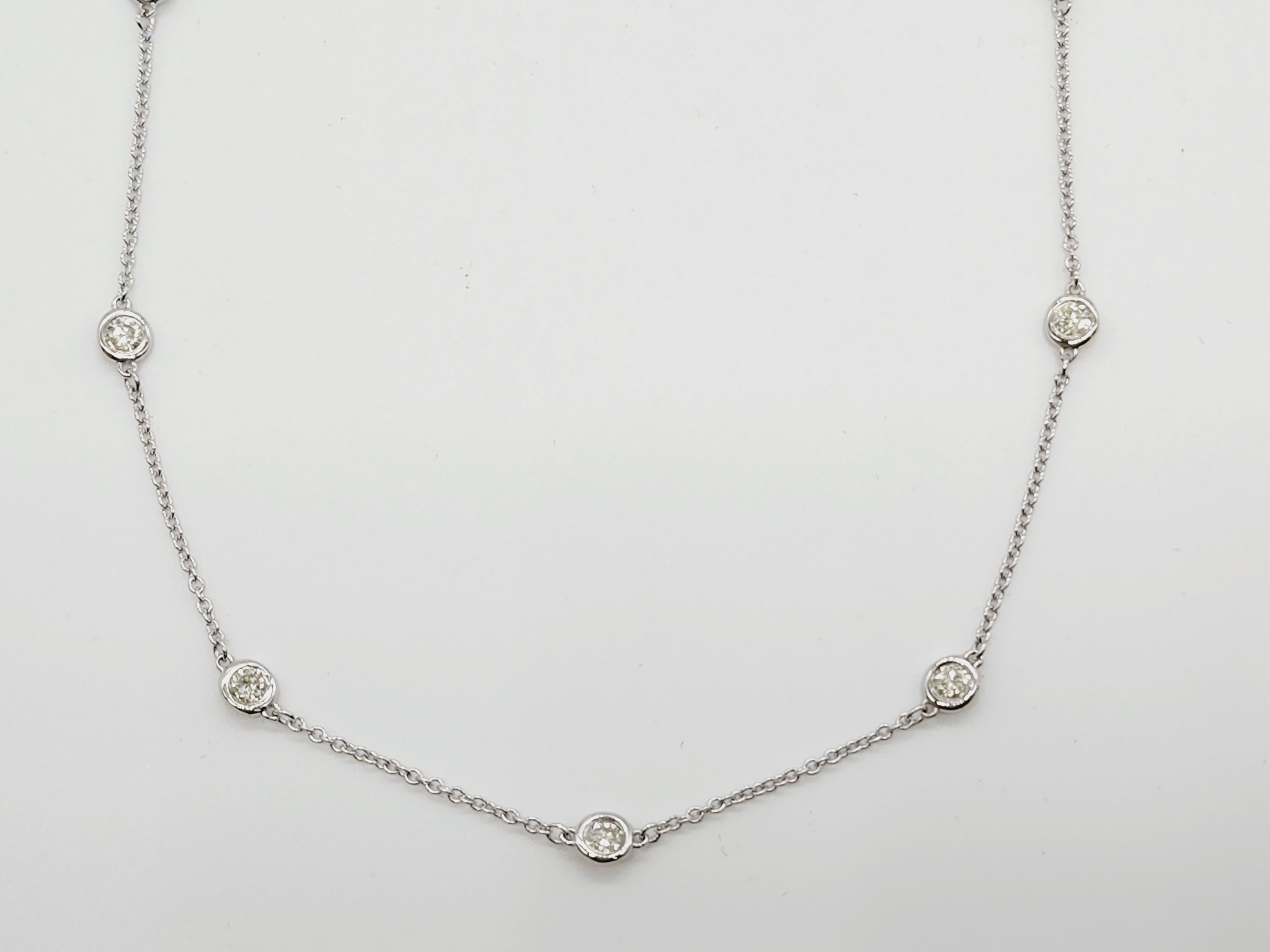 1.40 Carat 15 Stations Diamond by the Yard Necklace 14 Karat White Gold In New Condition In Great Neck, NY