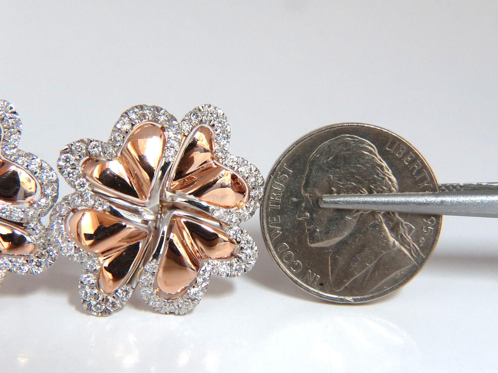 1.40 Carat 3D Heart Linked Deco Circular Earrings Omega Rose Gold 18 Karat In New Condition For Sale In New York, NY