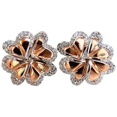 Orecchini circolari in stile Art Déco con cuori intrecciati in 3D, 1,40 carati, Omega, oro rosa 18 carati**