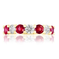 1.40 Carat Alternating Ruby and Diamond Halfway Wedding Band 14K Yellow Gold