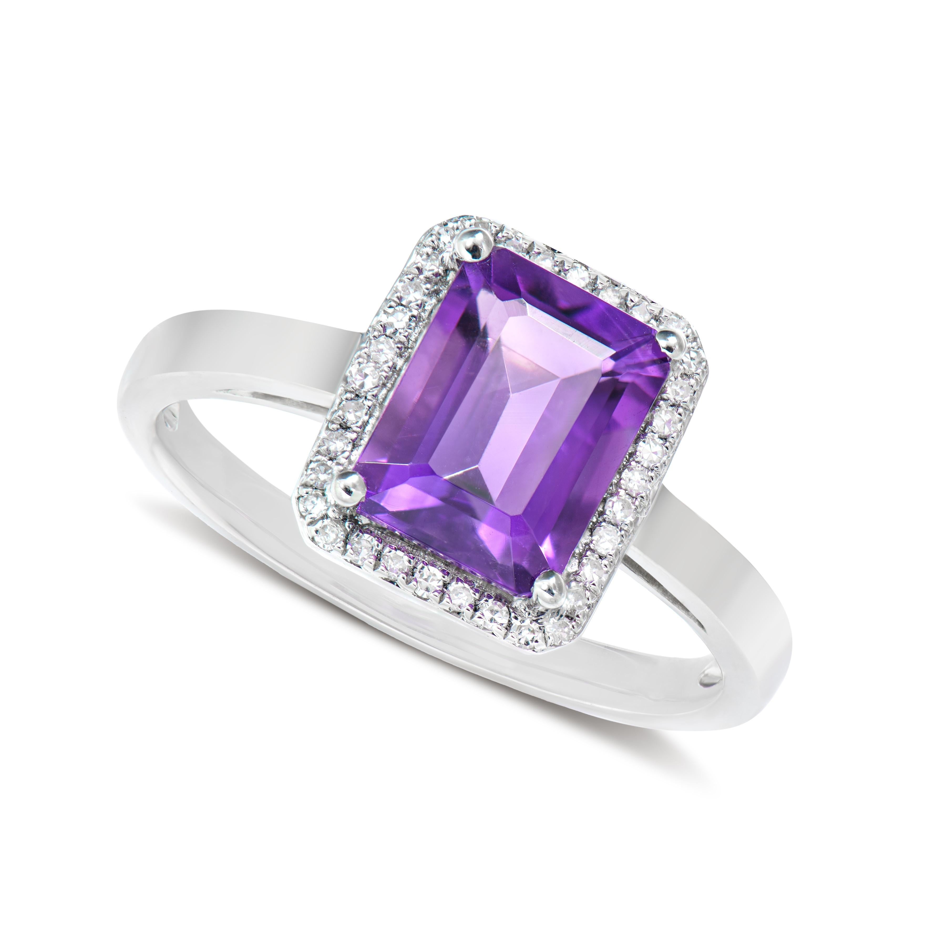 Contemporary 1.40 Carat Amethyst Fancy Ring in 18Karat White Gold with White Diamond.   For Sale