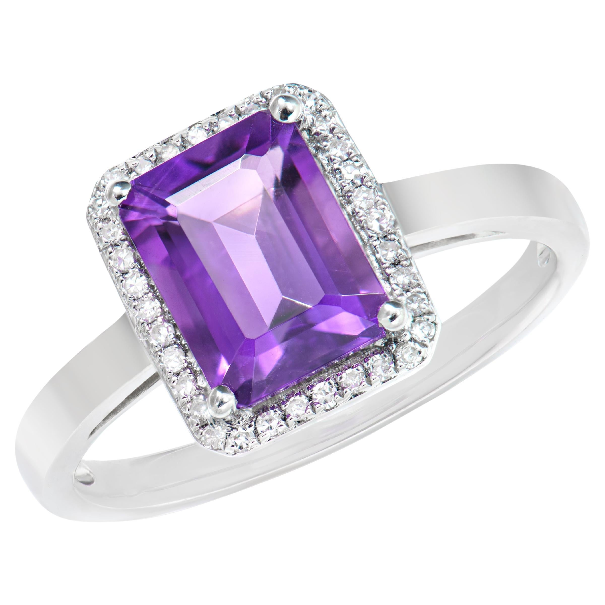 1.40 Carat Amethyst Fancy Ring in 18Karat White Gold with White Diamond.   For Sale
